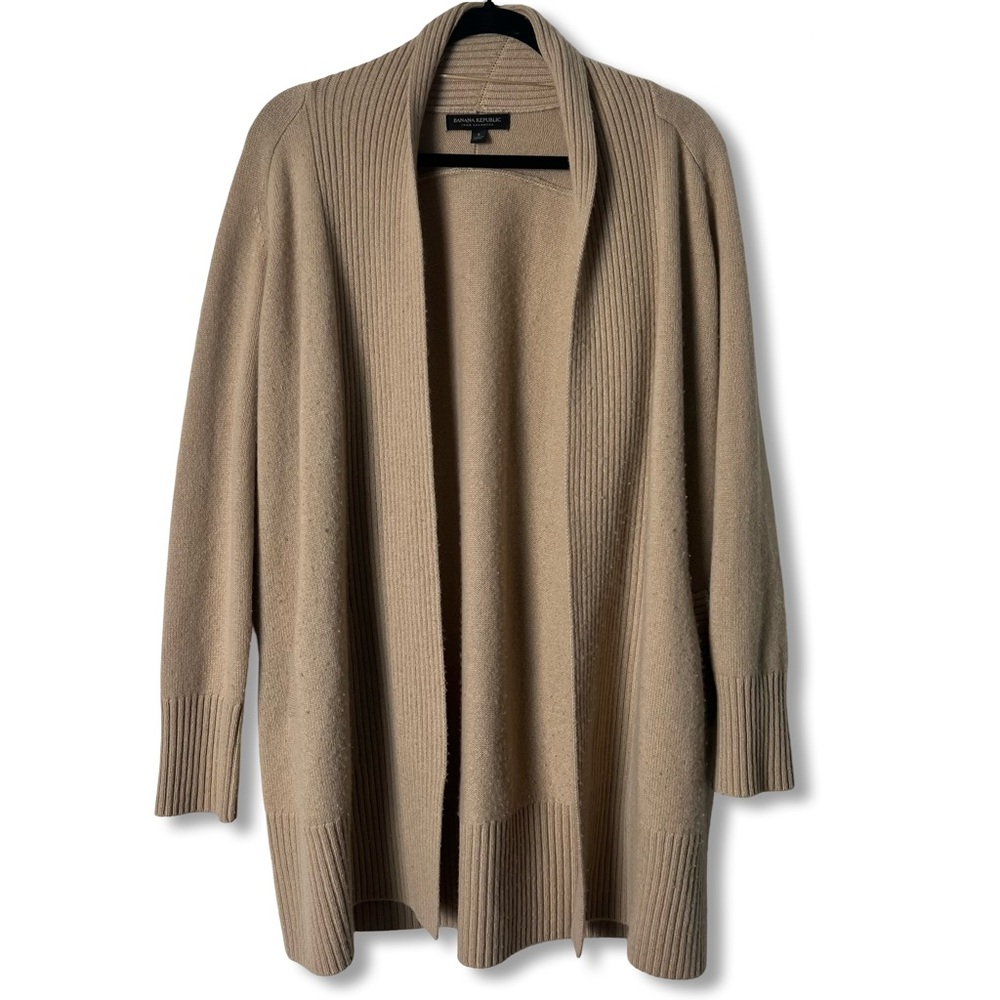 Banana Republic Women's 100%‎ Cashmere Long Line Open Front Cardigan Camel Sz. S